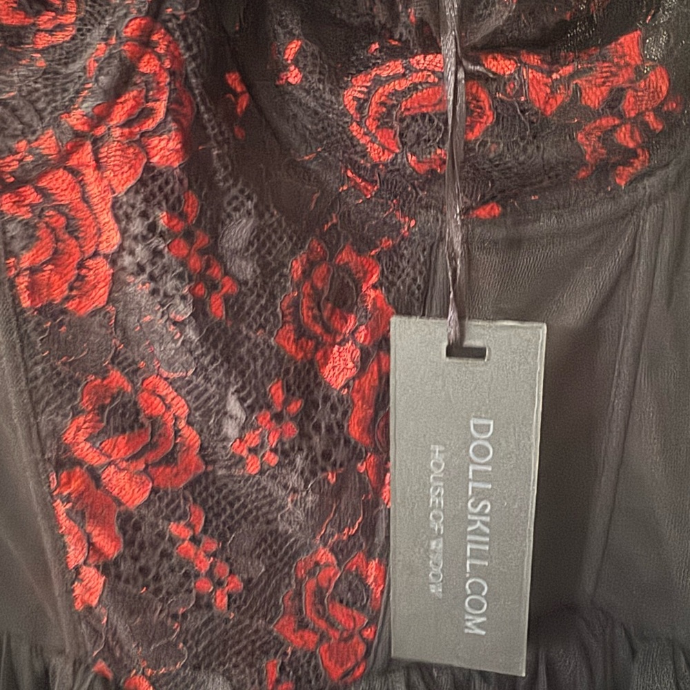Dollskill Black and Red Lace Transparent Lace Corset Maxi Dress NWT XL goth! - Picture 3 of 5